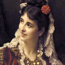 A woman with a red flower
